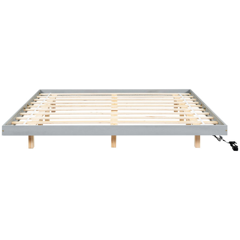 Floating Bed With LED Lights Underneath, Gray, King