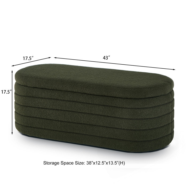 Oval Storage Ottoman Bench, Dark Green