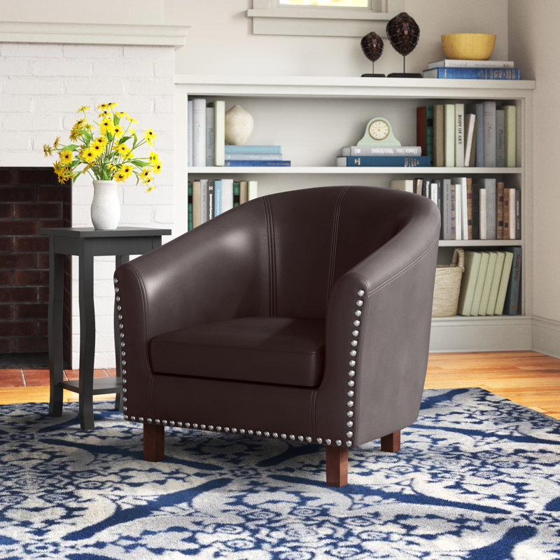 Faux Leather Barrel Chair, Brown