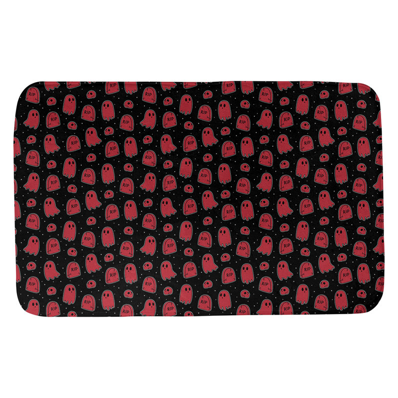 Tapis pour salle de bain ghost Avicia, l 21 po x L 34 po, Noir / Rouge