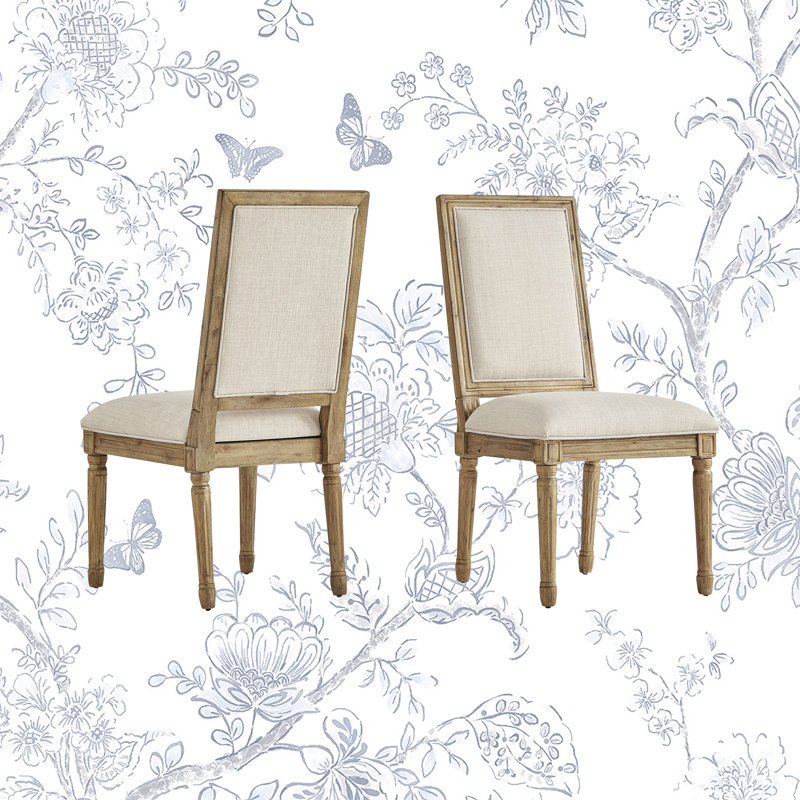 Chaise d'appoint rembourrée en lin Hildemar H 20,5 po, Beige, Chêne gris antique