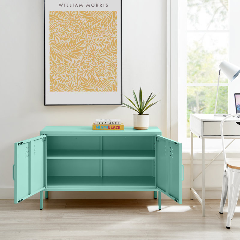 Anouck Metal Two Door Locker Style Sideboard - Bold Colour Modern Industrial Style, Blue