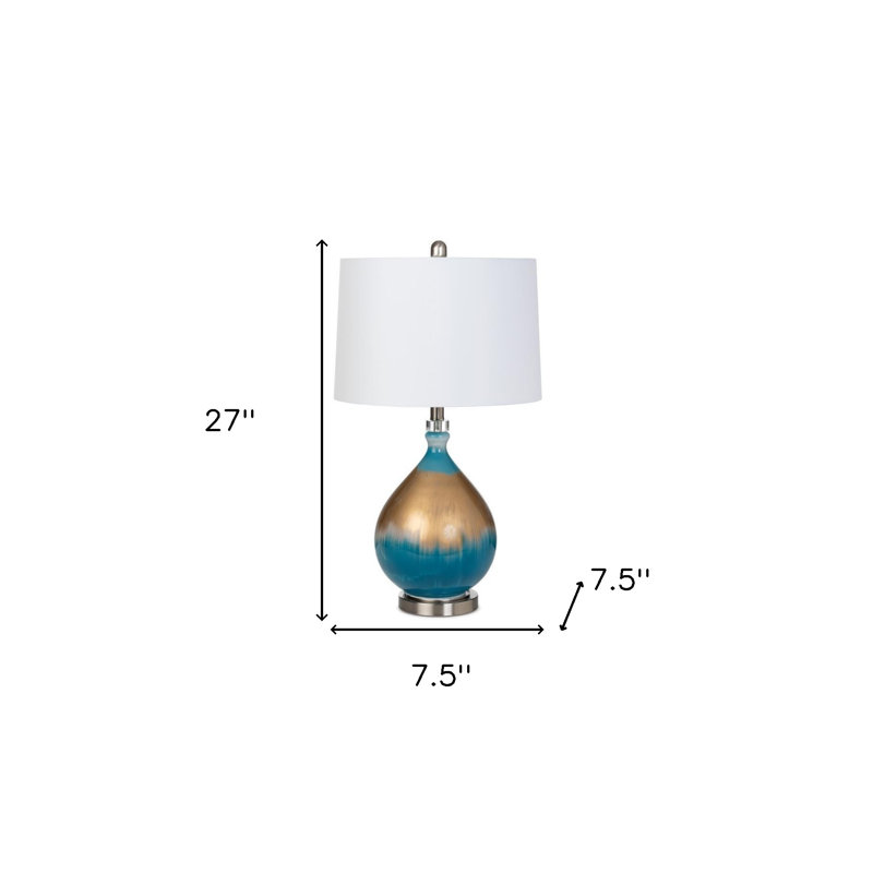 Ensemble de deux lampes de table en verre bleu doré et argenté de 27 po avec abat-jour blanc