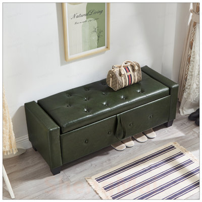 Versatile Faux Leather Upholstered Ottoman Bench with Spacious Storage for Bedroom, Living Room, and Hallway