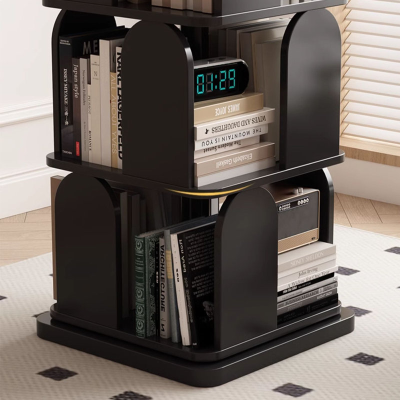 Bibliothèque rotative de style moderne, (5 tablettes) H 64,96 po x l 19,29 po x P 19,29 po, Noir