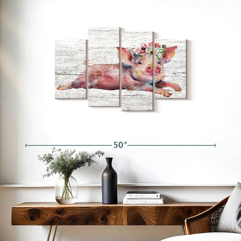 Cochon floral en bois Brampt, H 22 po x l 36 po