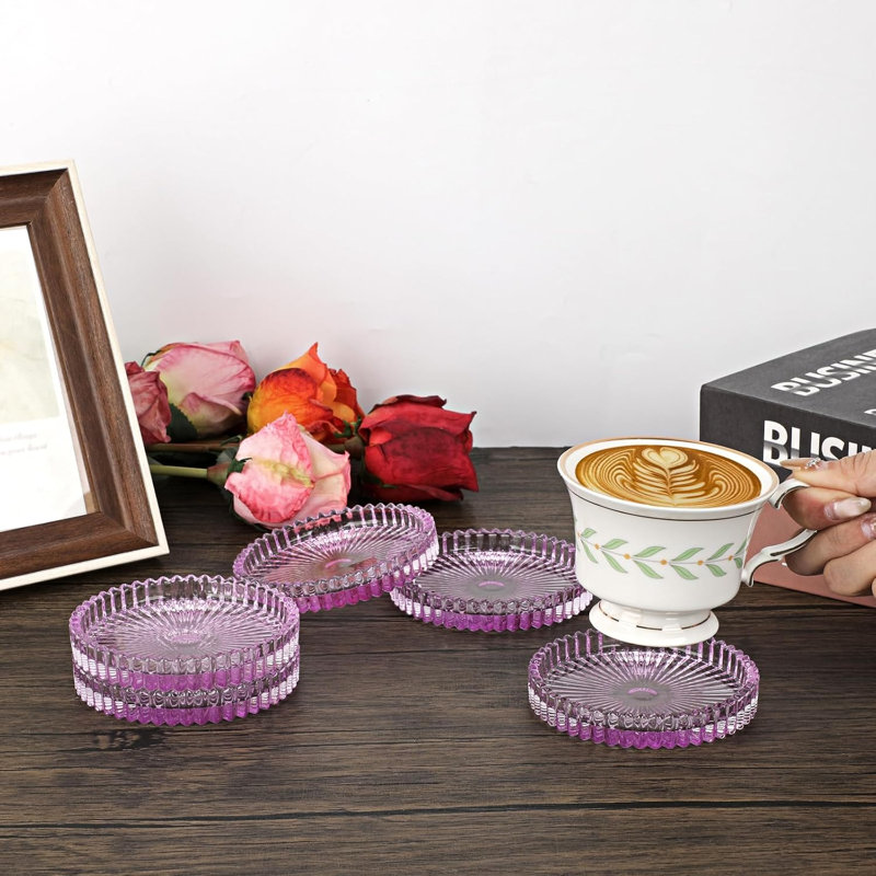 Ensemble de sous-verres ronds en verre de cristal mauve (ensemble de 5)