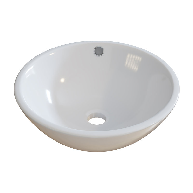 Ceramic Circular Vessel Bathroom Sink with Overflow, Gloss White