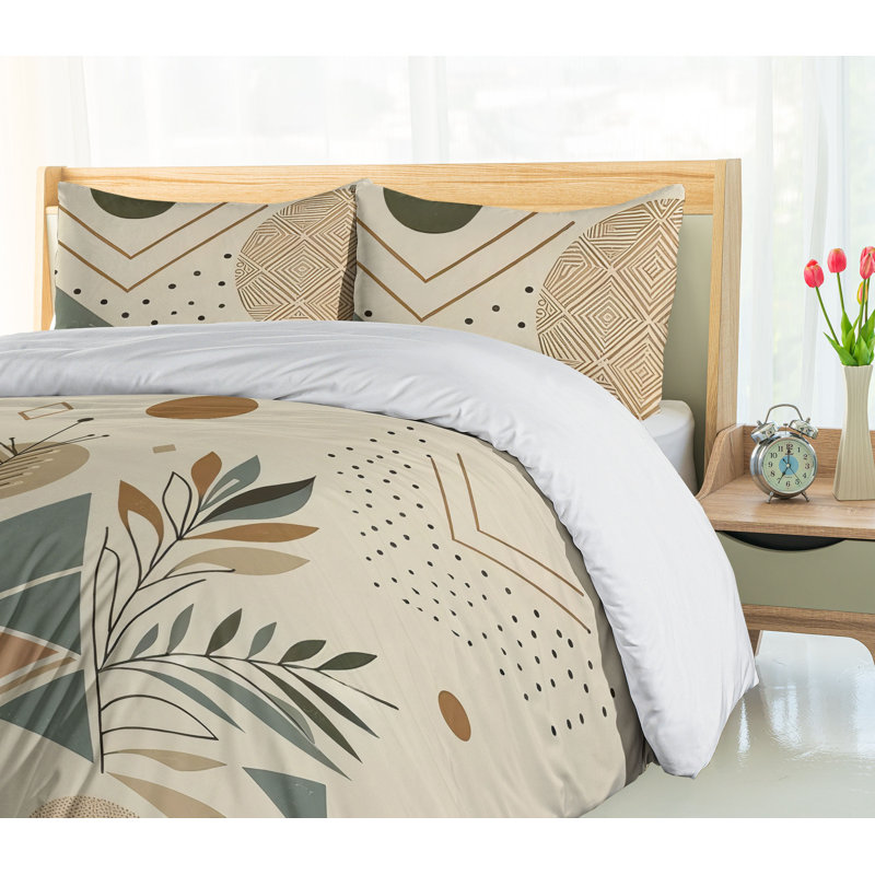 Bohemian Geometric Ecru Beige Blue King Duvet Cover Set