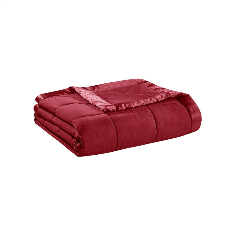 Couverture légère en duvet synthétique avec bordure en satin, Bleu, Lit simple