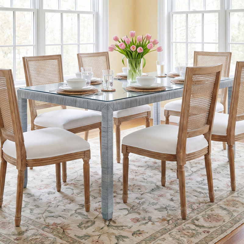 Glinda Glass Top Dining Table, Sea Glass