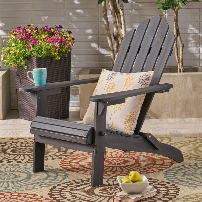 Comfortable And Stylish Foldable Adirondack Chair For Outdoor Relaxation, Ideal For Poolside And Patio Use, Dark Gray