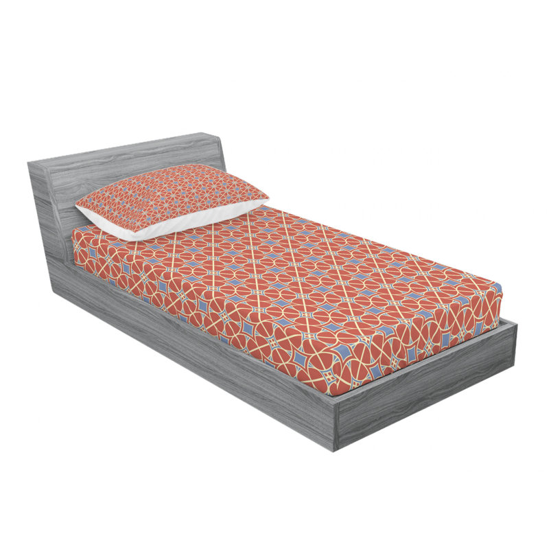 Microfiber Geometric Sheet Set, Twin XL Sheet Set with Fitted Sheet, Orange/Blue Geometric