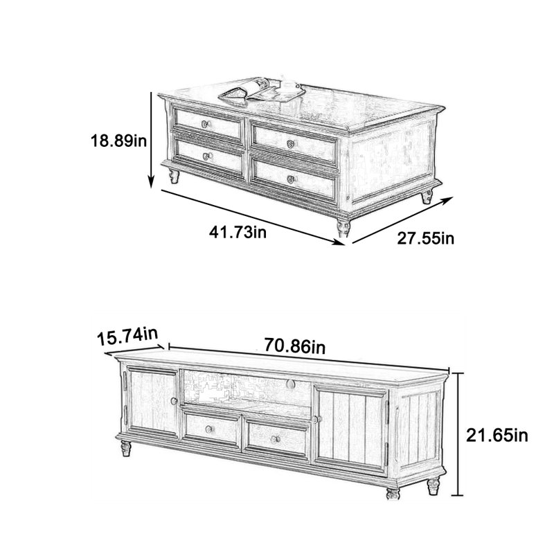 Solid wood TV stand and coffee table