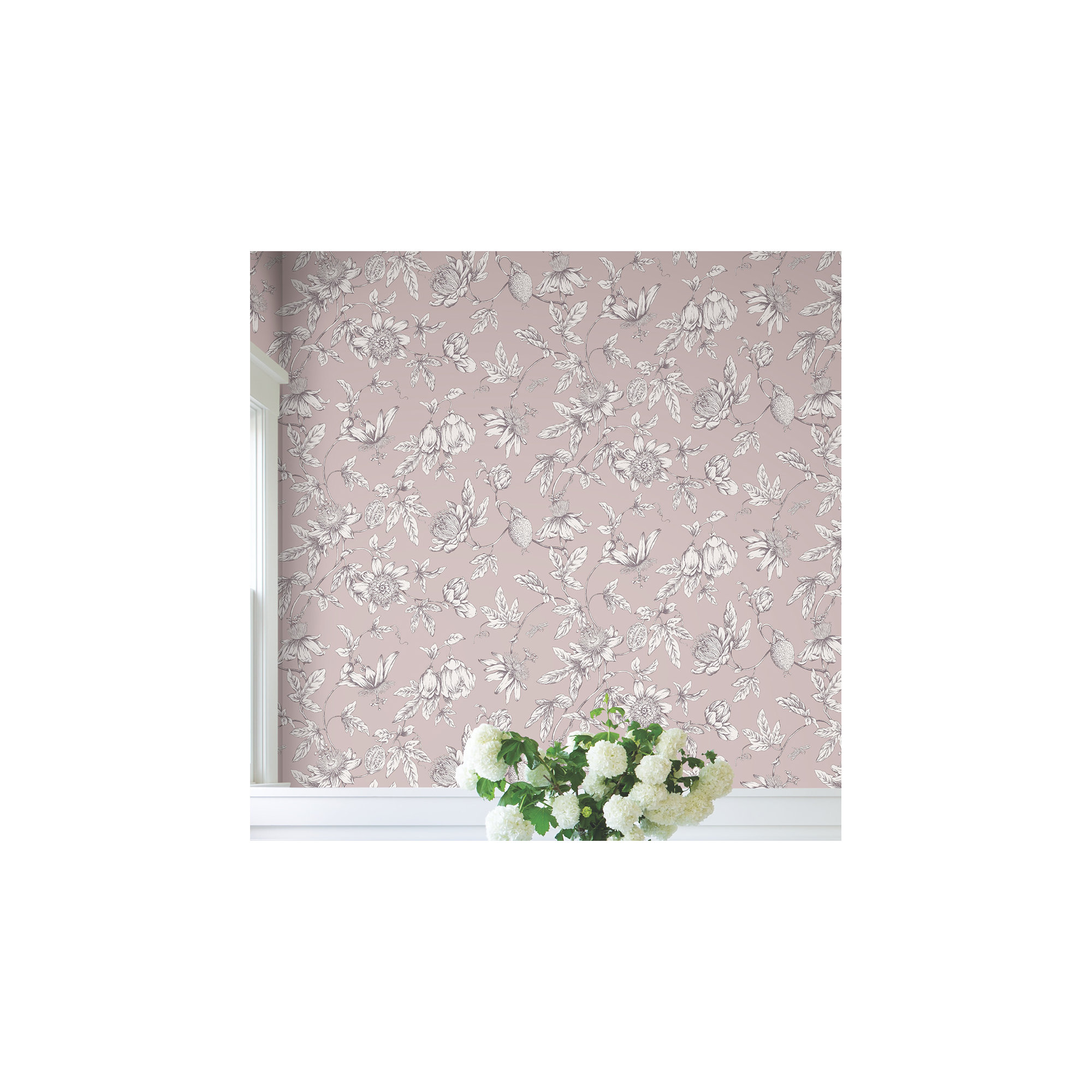 Passion Flower Toile Floral Wallpaper, Orchid
