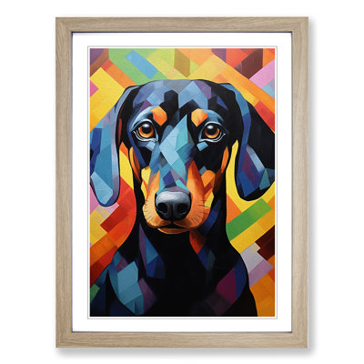 Dachshund Hard Edge - Single Picture Frame Print on Wood