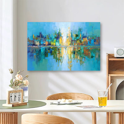 Large Gallery Wrapped Canvas Wall Art Print, Abstract City View Canvas Painting for Living Room & Bedroom