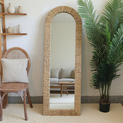 Handwoven Rope Frame Arched Full Length Mirror for Living Room, Bedroom, Bathroom
