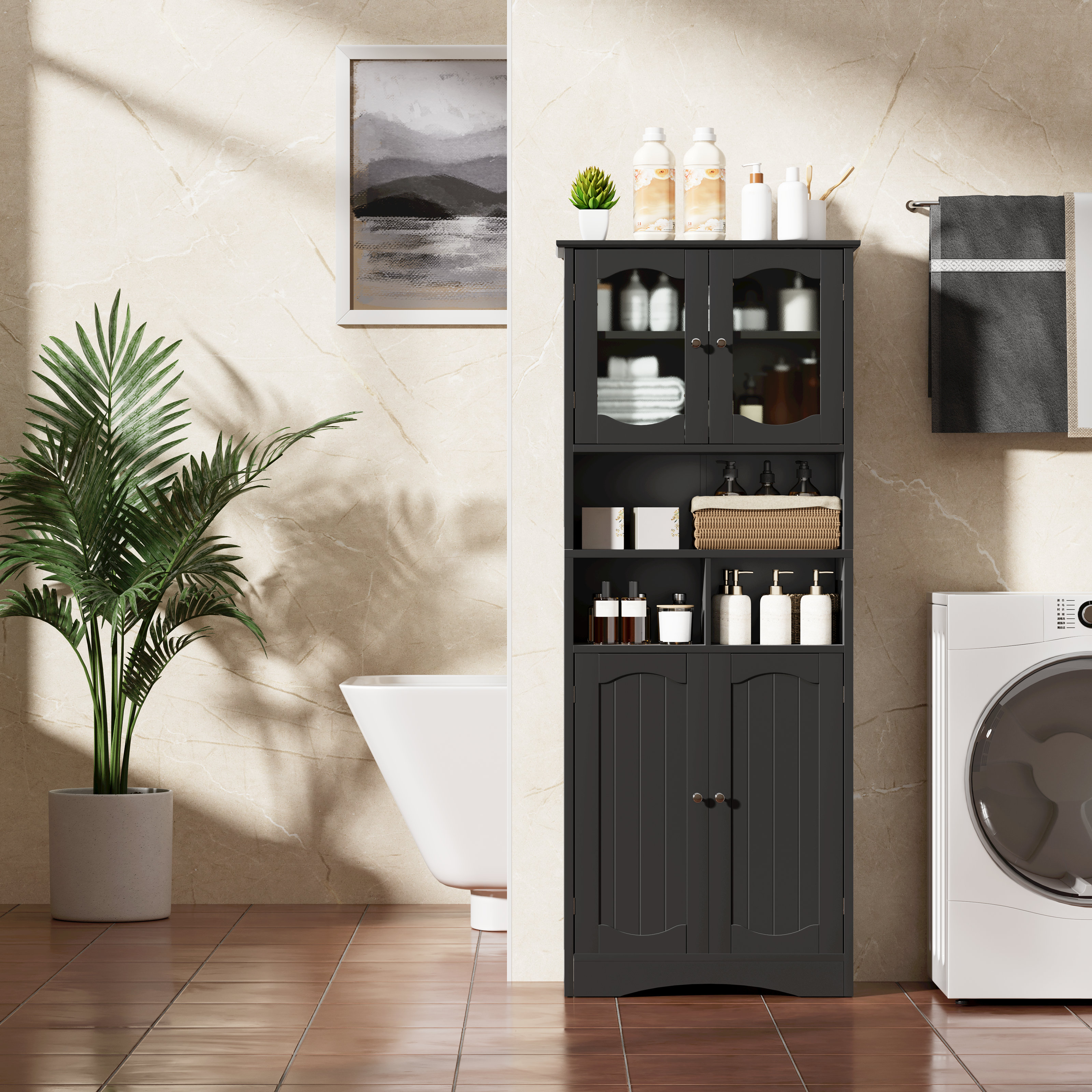 Lark Manor Camiya 58.6''H Tall Freestanding Bathroom Cabinet, Storage ...