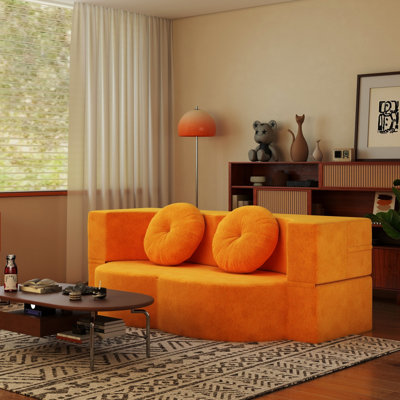 Lit simple avec coussin, compressible, jaune, pour appartement - facile à ranger, coussin de siège souple, salon pliant jaune, siège mi-ferme multifonctionnel et confortable, dossier