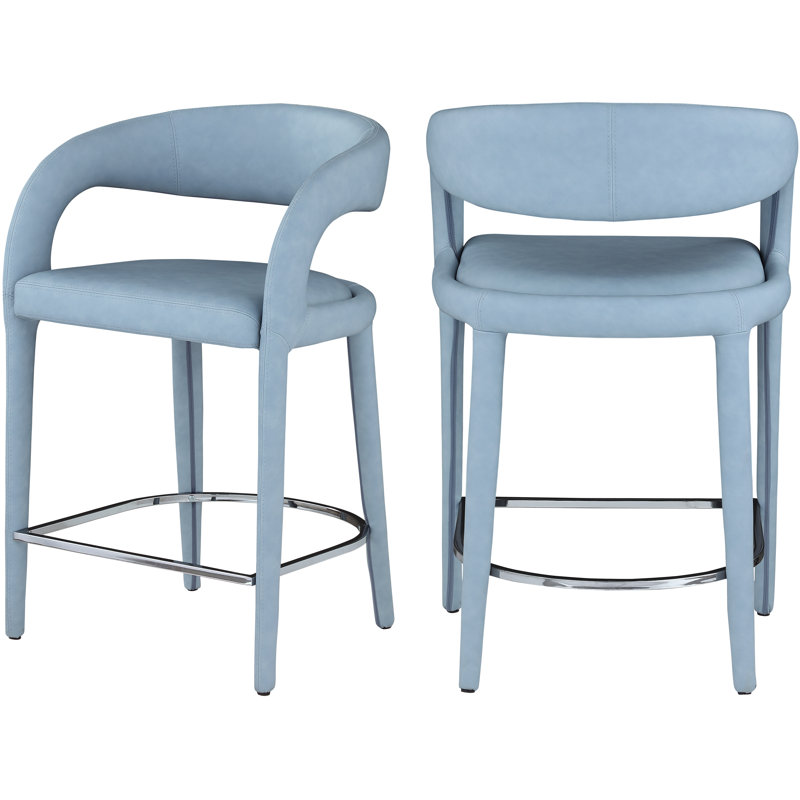 Tabouret de comptoir en simili cuir Arthur-William, Cuir végétalien bleu clair