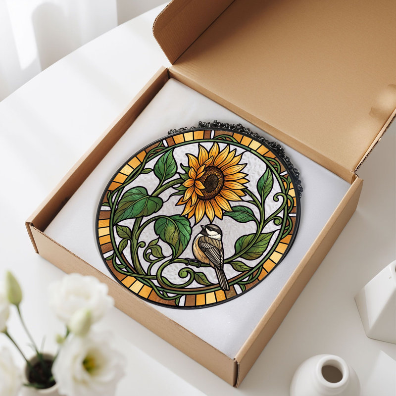 Panneau de vitrail Sunflower Bird, 7.8"H