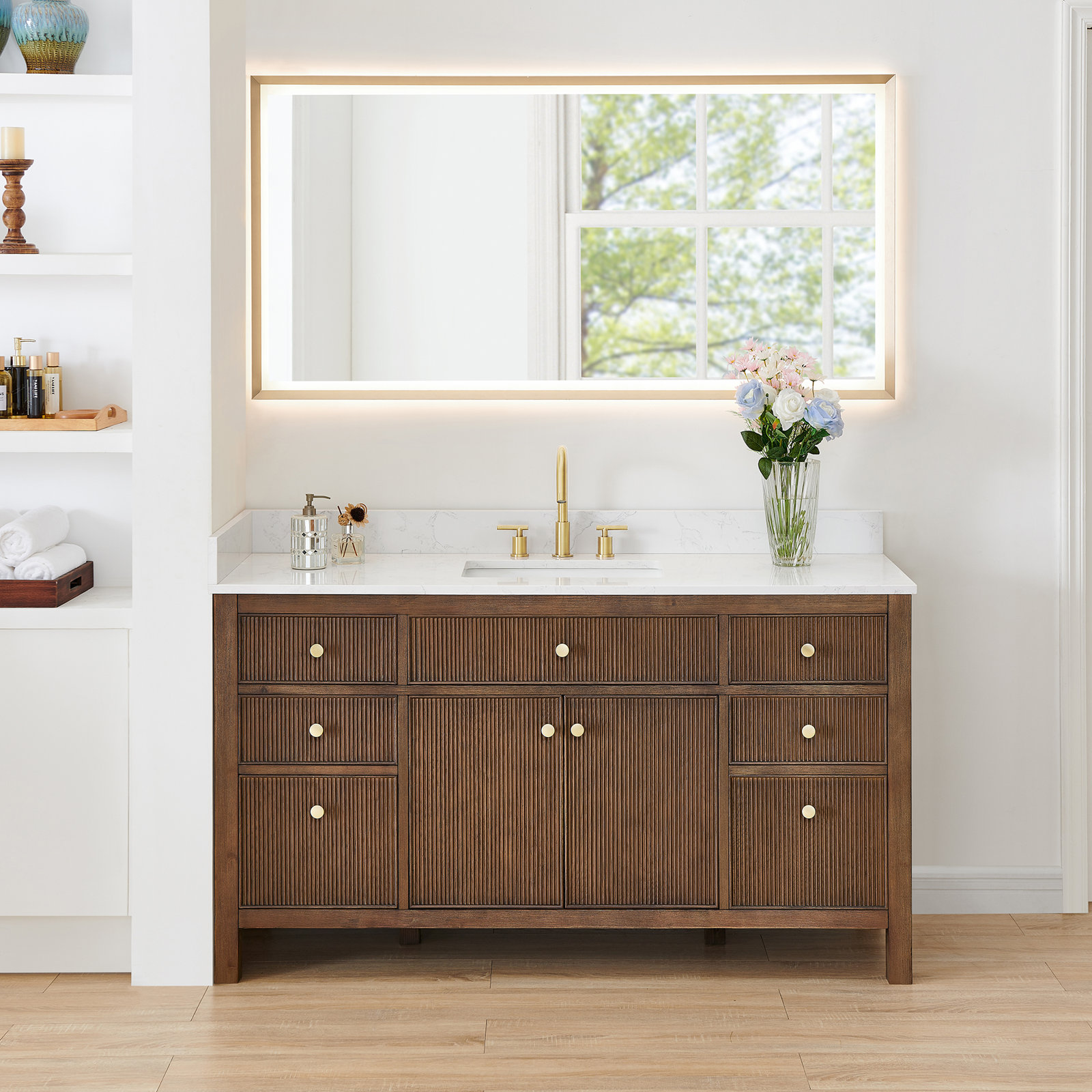 Lala 60" Single Bathroom Vanity, Brown Brushed Oak