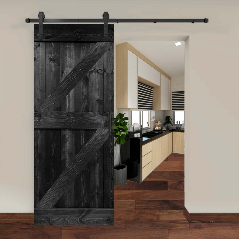 Pine Wood Sliding DIY Barn Door With Installation Hardware Kit, Ebony, 46" x 84"