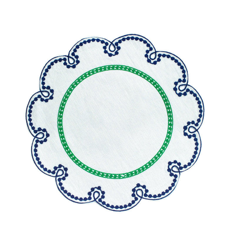 Fete Embroidered Linen Placemats, Blue/Green