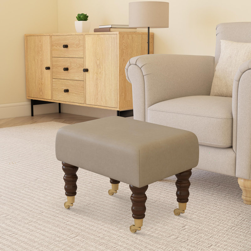 Acierno Natural Wood Caster Leg - Faux Leather, Flake Grey, Brown