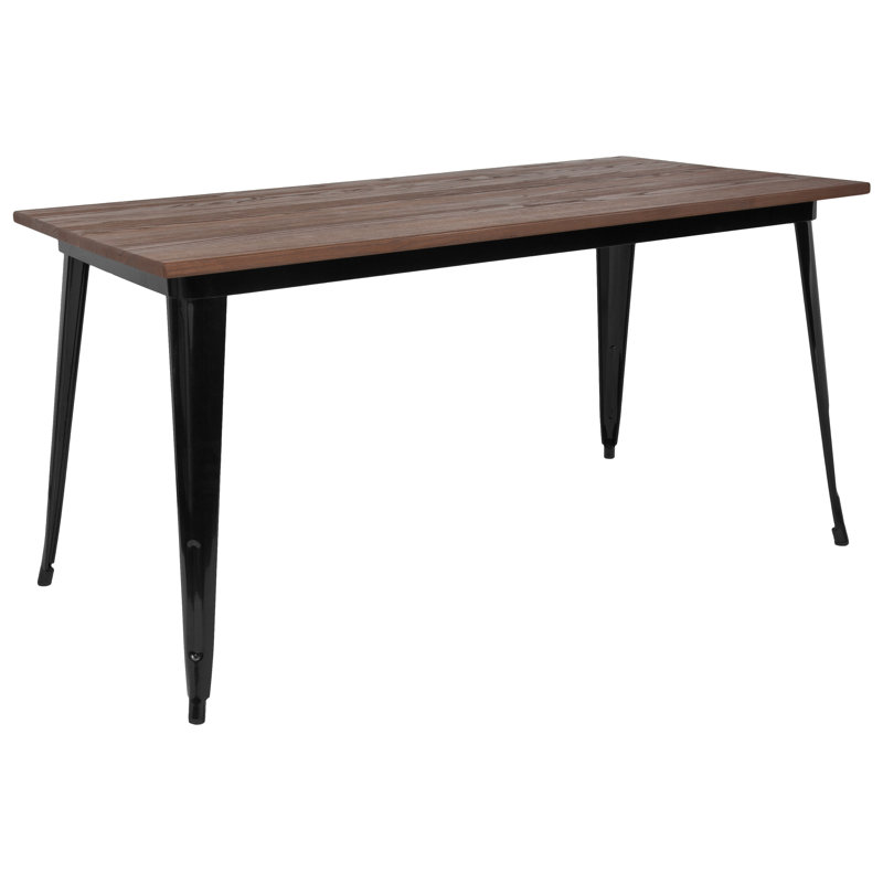 Table d'intérieur rectangulaire en métal avec plateau en bois rustique 30,25 po x 60 po Oxfordshire, Noir