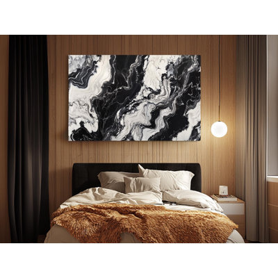 "Noir et blanc", texture abstraite de marbre sur toile de haute qualité - décoration murale fabriquée à la main - art élégant - cadeau - décoration murale