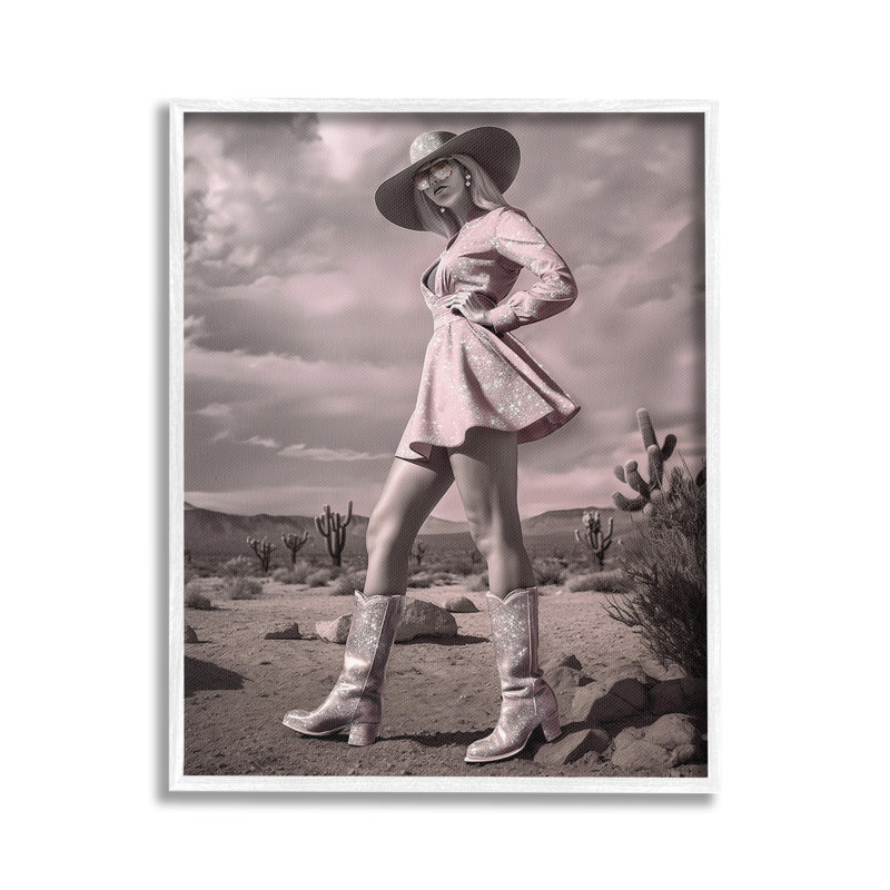 GlamCowgirlinDress GicleeArtbyZiweiLi, Giclée encadrée blanc bord de mer, H 20 po x l 16 po