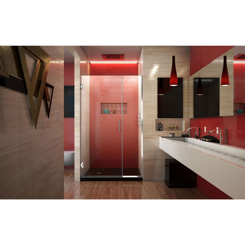Unidoor Plus 44.5" W x 72" H Pivot Frameless Shower Door with ClearMax™ Technology, Chrome, Clear Glass