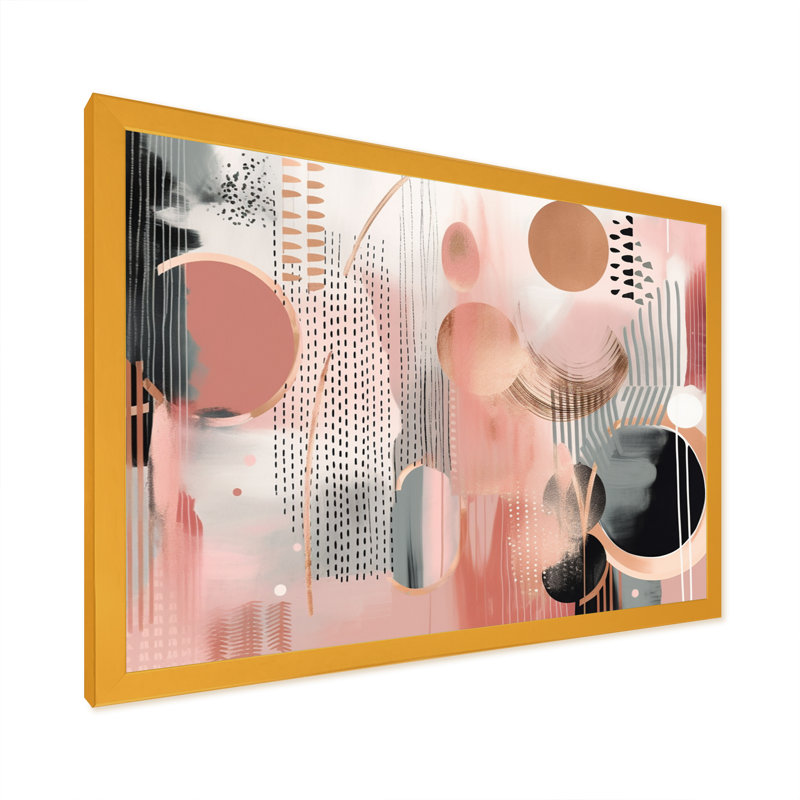 " Pink Gold Lines Scenery IV ", Gold Picture Framed, 20" W x 12" H