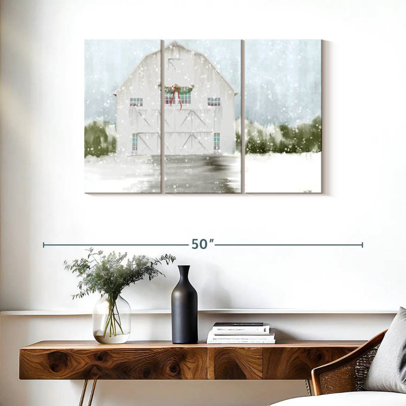 Lilie White Christmas Barn, 24" H x 38" W