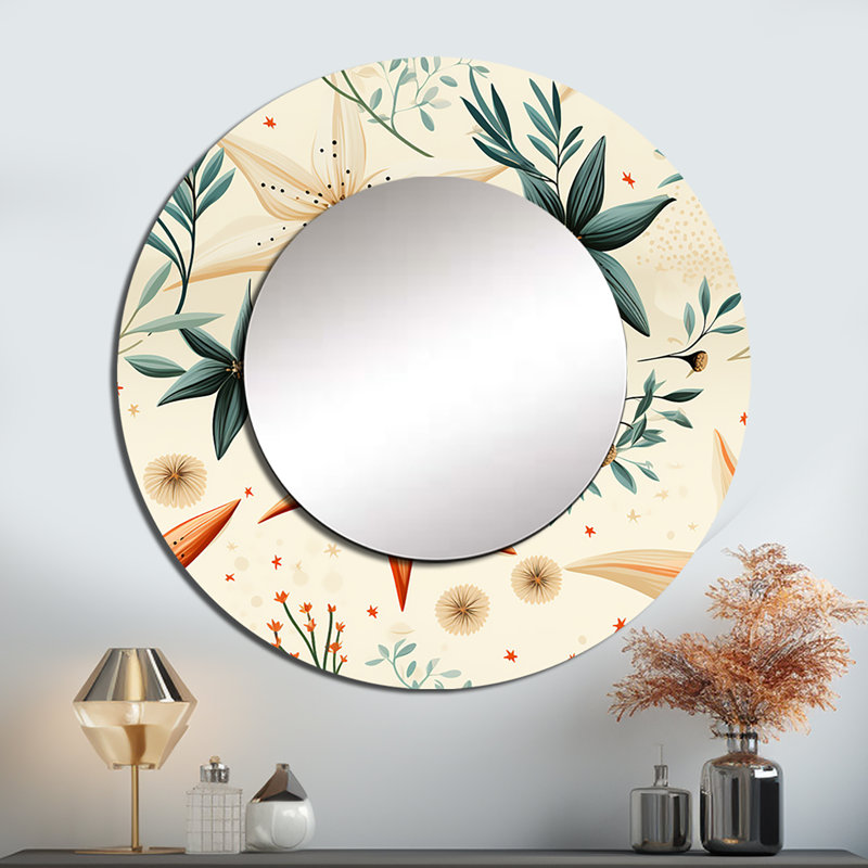 Coastal Starfish Stroll - motif beige - miroir mural bord de mer, miroir décoratif rond beige, impression d'art en métal