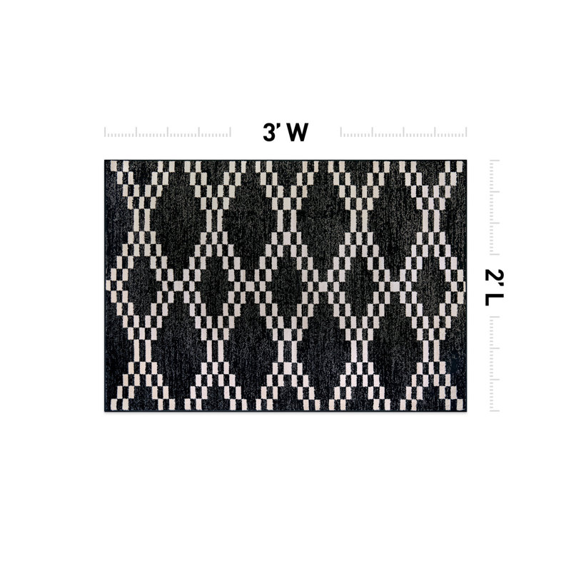 Tapis noir et blanc Modern Modern, Rectangulaire 2 pi x 3 pi