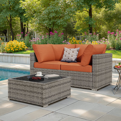 Ensemble modulaire d'extérieur en osier avec coussins Chappotin