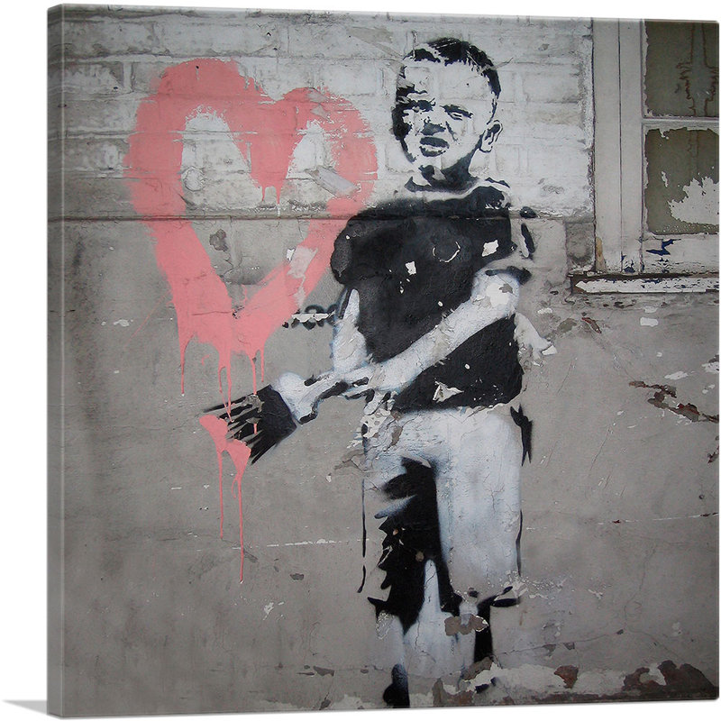 «Boy Boy Pink Heart» par Banksy, reproduction d'art sur toile tendue, H 12 po x l 12 po x P 1,5 po