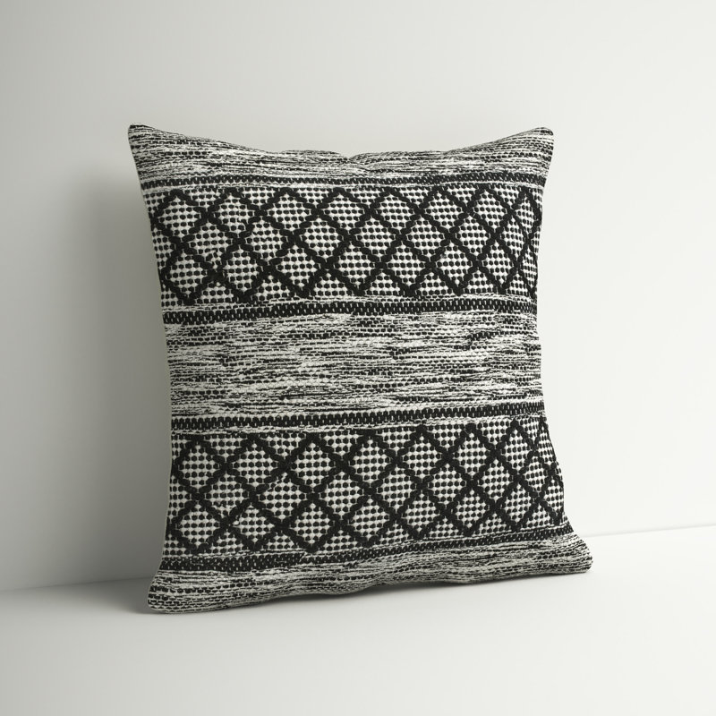 Hand-Woven Black and White Cotton Geometric Pillow Cover