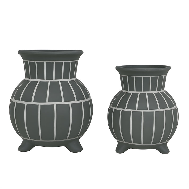 Set of 2 Bubble Ceramic Vases, Gray