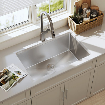 Blenzia 27 Inch Undermount 16 Gauge Stainless Steel Handmade Single Bowl Kitchen Sink with Strainer 27" x 18" x 9"