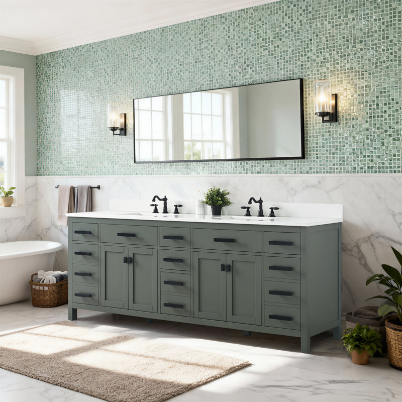 Binion 84" Double Bathroom Vanity Set, Green
