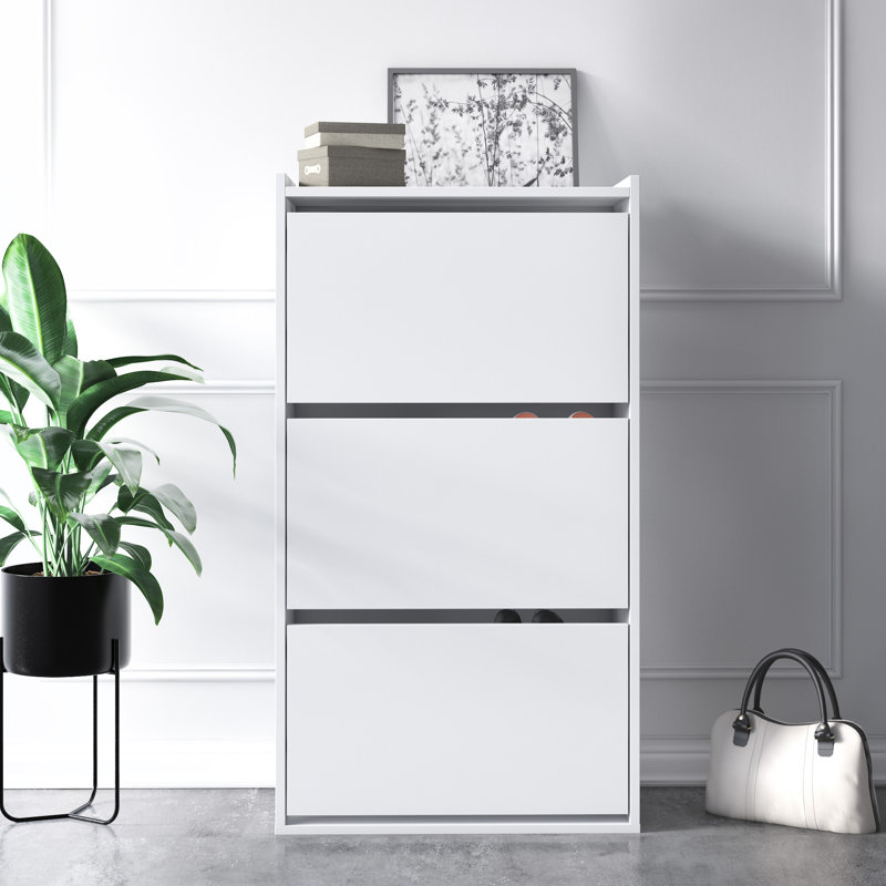 Adel Shoe Rack Cabinet, Shoe Storage Organiser with 3 Flip Doors, 65 x 32 x 118 cm Shoe Cupboard, White
