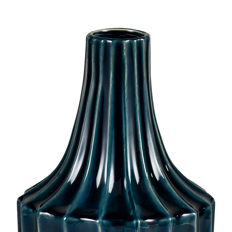 Indigo Fluted Ceramic Table Vase with Vertical Ridged Texture