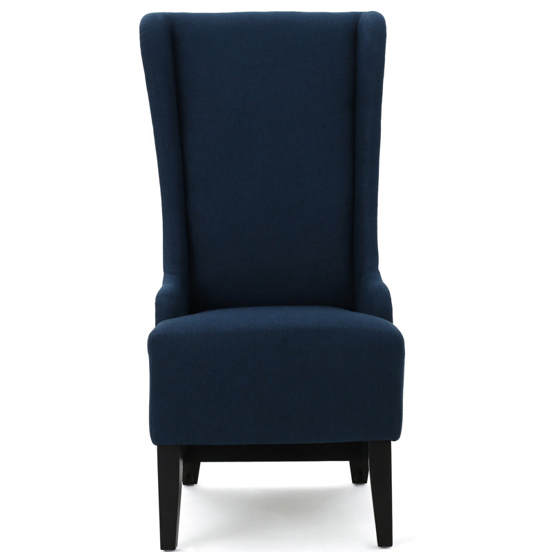 Chaise de salle à manger contemporaine à haut dossier avec ailes, revêtement bleu marine, pieds en bois de bouleau, l 23,9 po x P 29,49 po et h 46 po, base chic