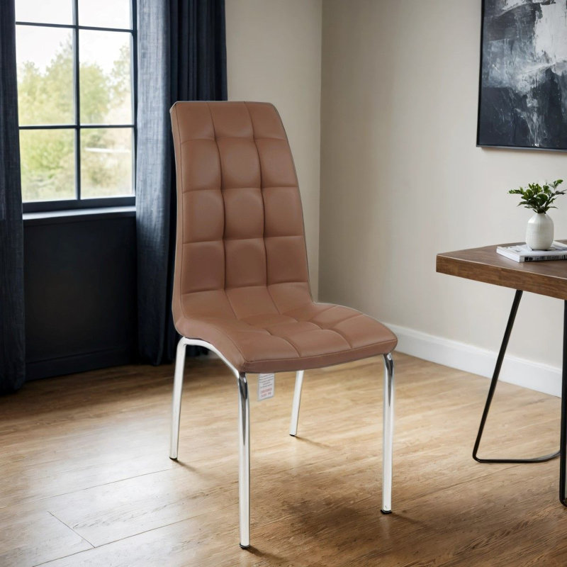 Eterno Luxurious Dining Chair With Silver Legs, 6, Cappuccino