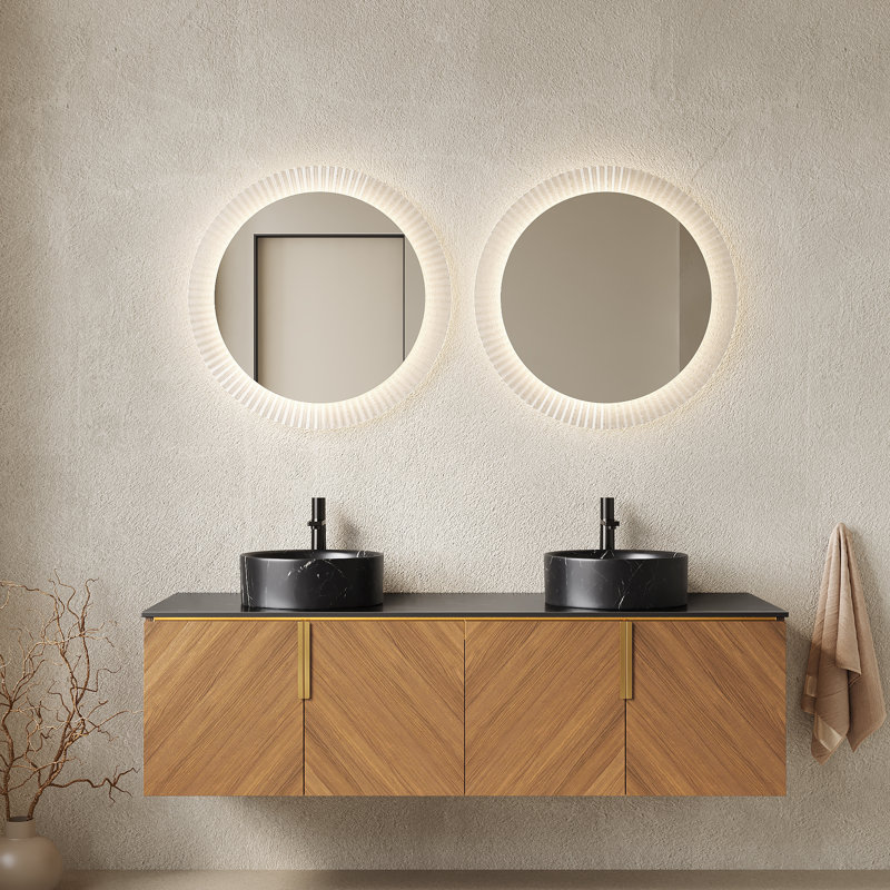 Meuble-lavabo flottant 60 po avec lavabos ronds en céramique, 60"