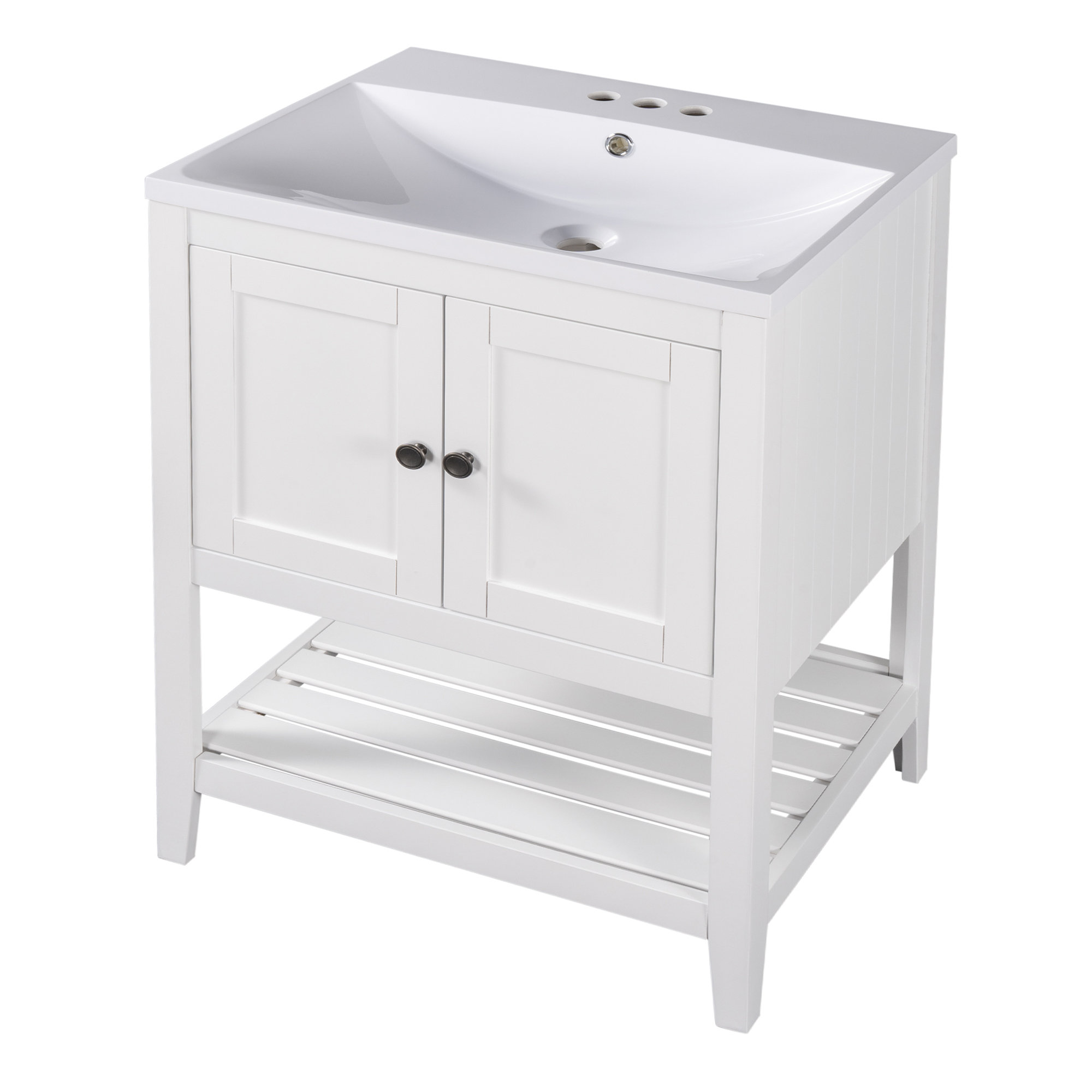 17.8 in. W x 23.7 in. D x 33.6 in. H Bathroom Vanity Ceramic Sink with Wood Frame Open Style Shelf Vanity Top in Gray